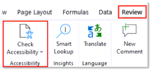 Use the Review tab in the Microsoft Ribbon to select the "Check Accessibility" tool