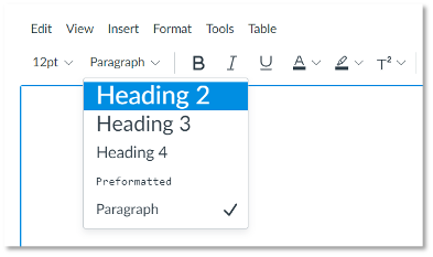 The canvas styles pane allows users to select headings and subheadings